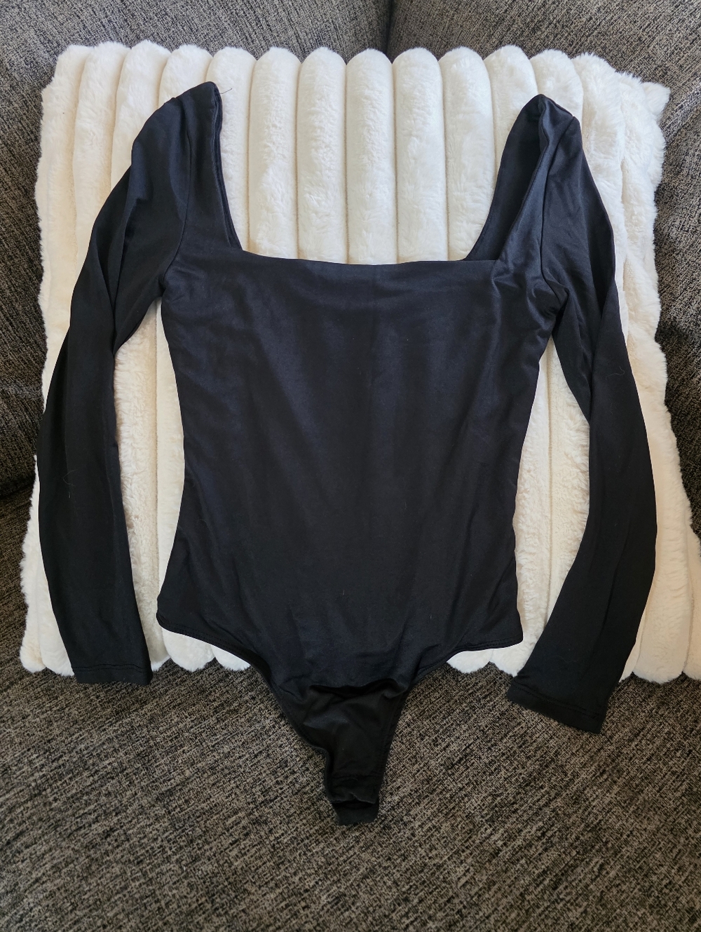 Black Long Sleeve Square Neck Bodysuit